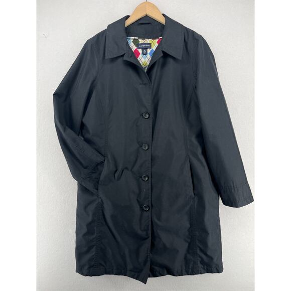 LANDS END Coat Womens M Quilted Softshell Trench Raincoat Argyle Lined Black - Picture 2 of 16